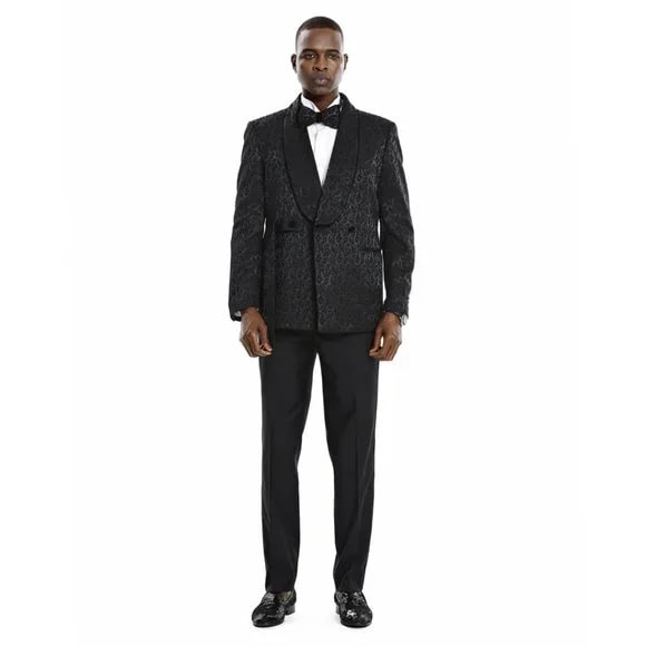 Knot Side Textured Paisley 2pc Tuxedo, Black