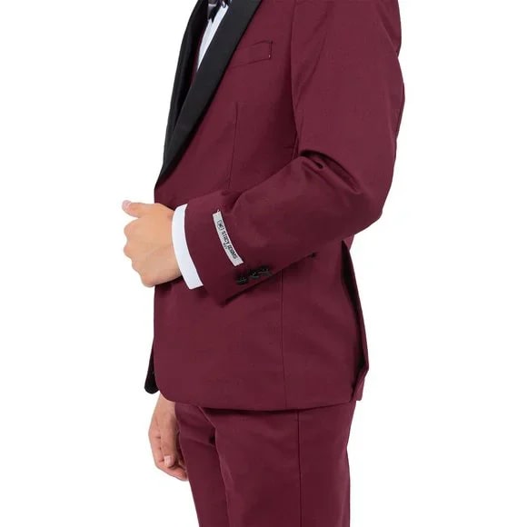 New Stacy Adams Boys Burgundy Tuxedo Set, 5-Piece Black Shawl Collar