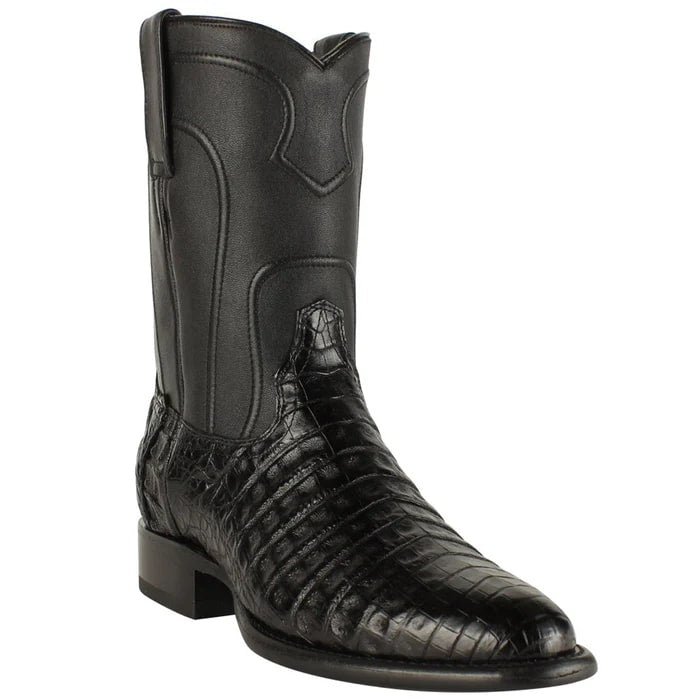 Los Altos Boots - Mens Dress Cowboy Boot - Low Priced Black Caiman Belly Roper Boots - in Black - 6