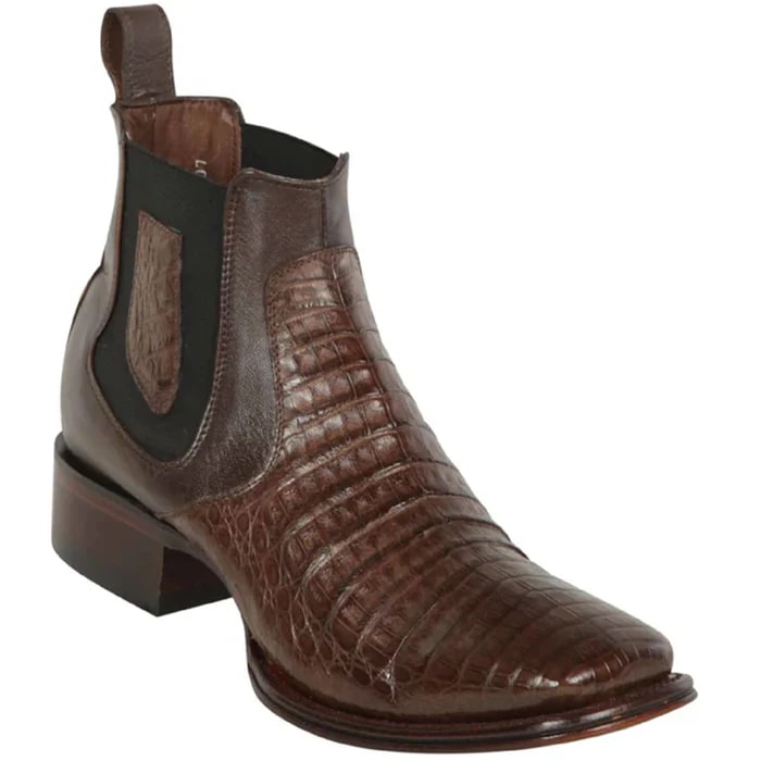Los Altos Boots - Mens Dress Cowboy Boot - Low Priced Short Square Toe Caiman Boots Brown- in Brown - 6