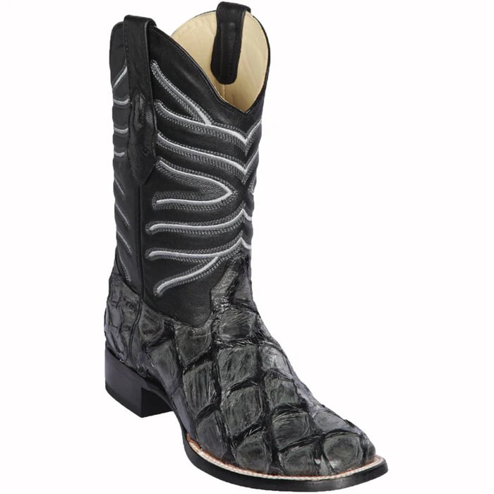 Los Altos Boots - Mens Dress Cowboy Boot - Low Priced  Pirarucu Fish Grey Glossy Square Toe Boots - Grey Glossy - 6