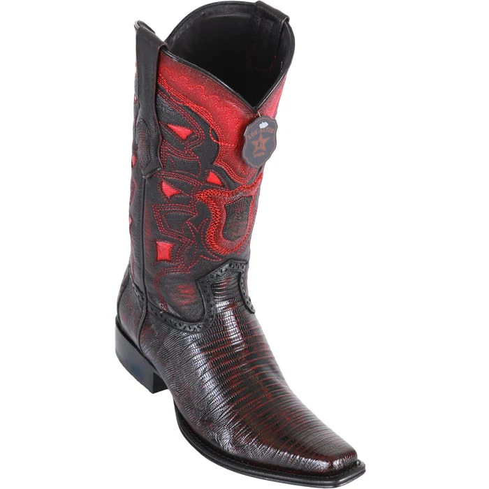 Los Altos Boots - Mens Dress Cowboy Boot - Low Priced  Lizard European Style Cowboy Boots - Black Cherry - 6