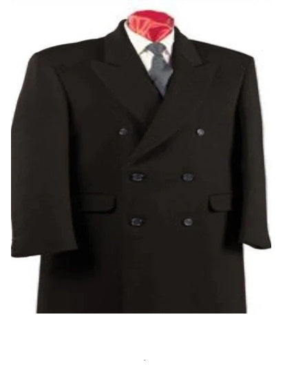 Double Breasted Overcoat - Full length Black Topcoat in Australian Wool Fabric in 7 Colors