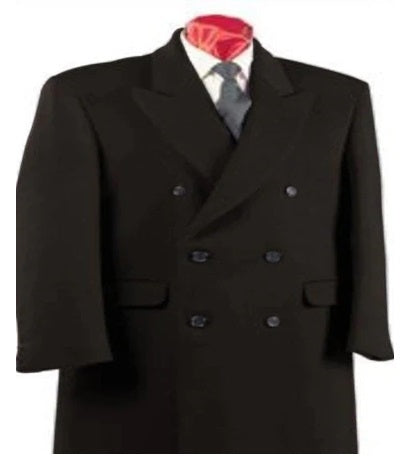 Double Breasted Overcoat - Full length Black Topcoat in Australian Wool Fabric in 7 Colors