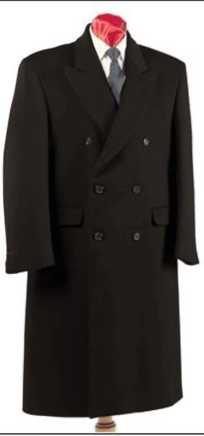 Double Breasted Overcoat - Full length Black Topcoat in Australian Wool Fabric in 7 Colors