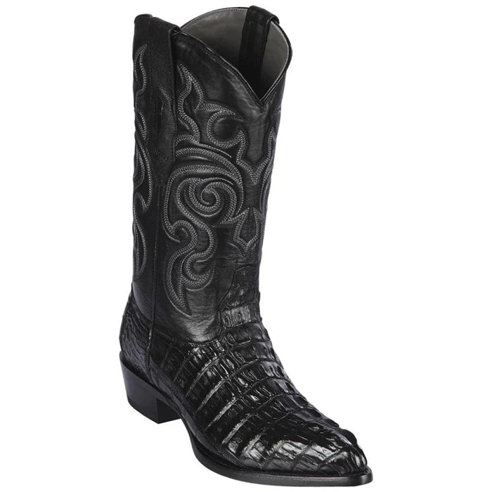 Los Altos Boots - Mens Dress Cowboy Boot - Low Priced Black Caiman Tail Cowboy Boots- in   Black - 6