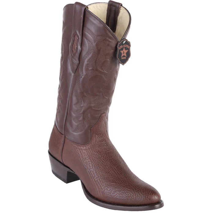 Los Altos Boots - Mens Dress Cowboy Boot - Low Priced Brown Sharkskin Western Boots R-Toe- in Brown - 6