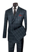 Black Modern Fit Double Breasted Windowpane Peak Lapel 2 Piece Suit