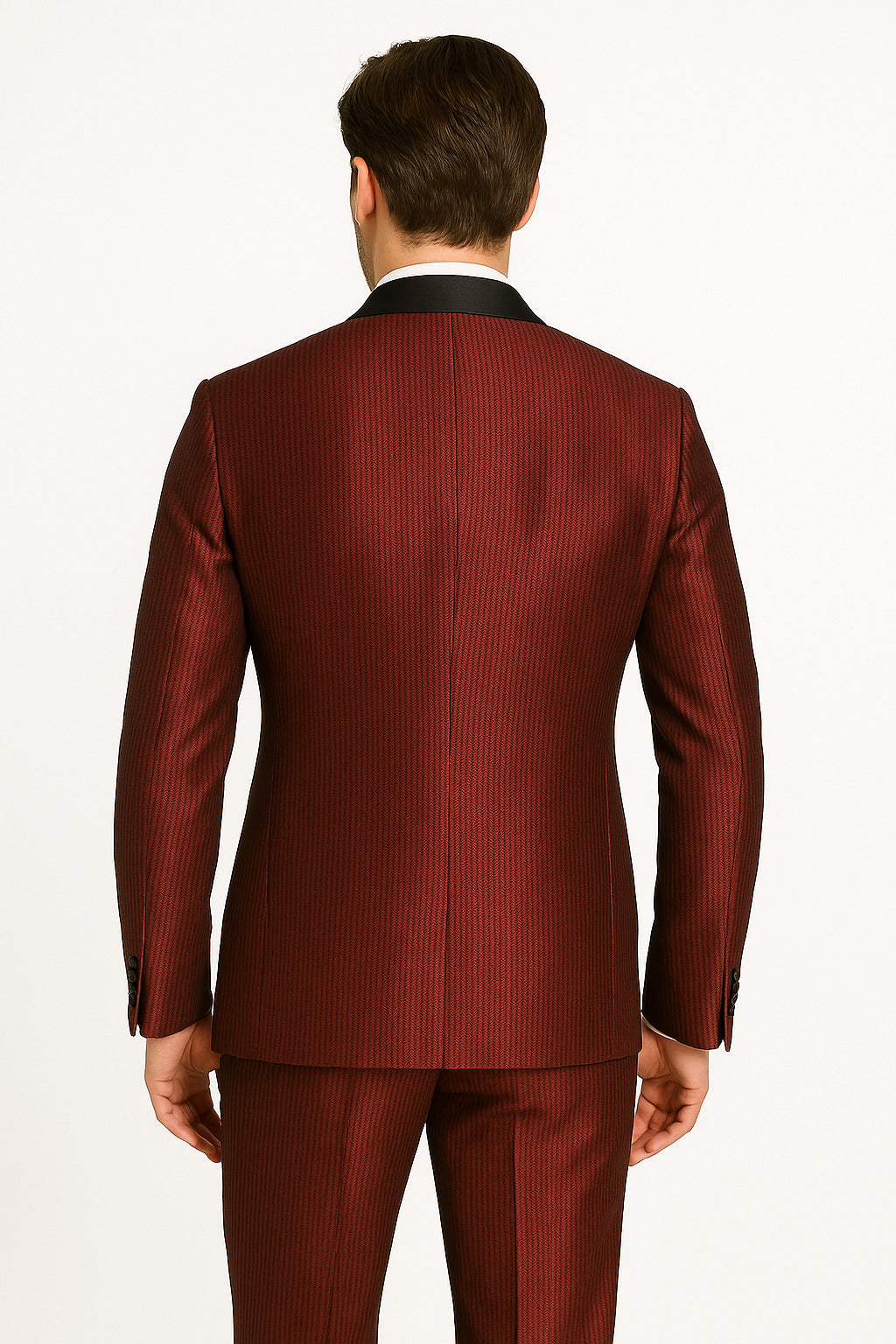 Men's Burgundy Shiny Tuxedo with Black Satin Shawl Lapel â€“ Ultra Slim Fit Party & Prom Suit - 34 Short or Extra Small