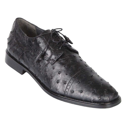Los Altos Black Full Quill Ostrich Cap Toe Mens Lace Up Shoes