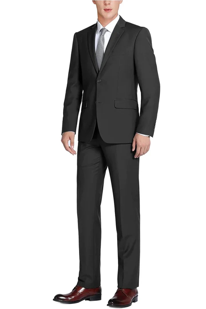 Cheap Suit - Mens Basic Two Button Slim Fit Black Suit With Optional Vest