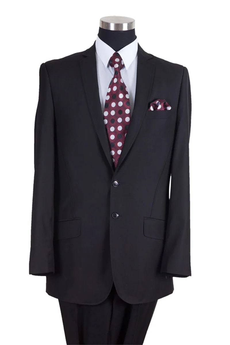 Mens Classic 2PC Pleated Pant Suit with Lapel Stitching in Black - 38 Short Jacket+32 Waist Adjustable 28to34)(Height: 5 4 to5 7 )(Neck  15-16.5)S-M)