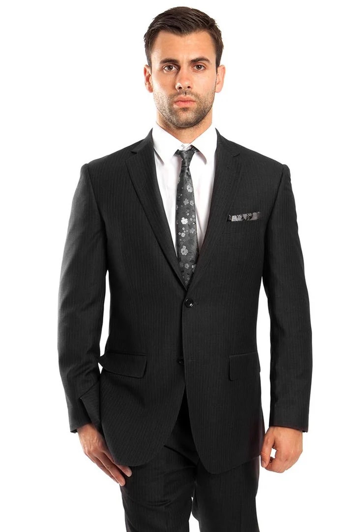 Cheap Suit - Men's Two Button Regular Fit Micro Pinstripe Business Black Suit