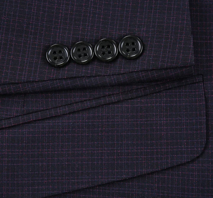 Cheap priced Suit  - Mens Two Button Slim Fit Two Piece Suit In Black & Magenta Mini Check