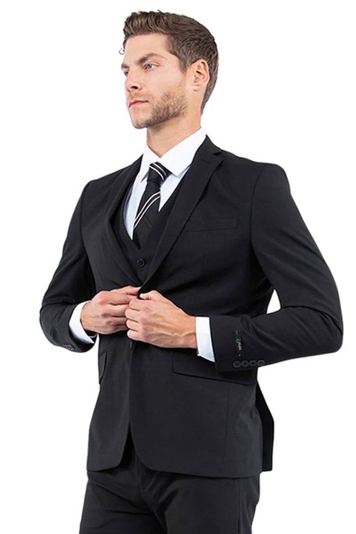 Cheap Suit - Men's One Button Vested Slim Fit Business & Wedding Black Suit