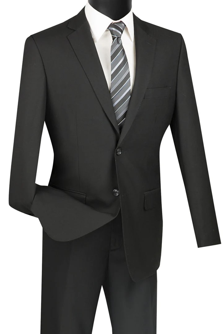 Cheap priced Suit- Mens Basic 2 Button Modern Fit Black Suit - 38 Short Jacket+32 Waist Adjustable 28to34)(Height: 5 4 to5 7 )(Neck  15-16.5)S-M)
