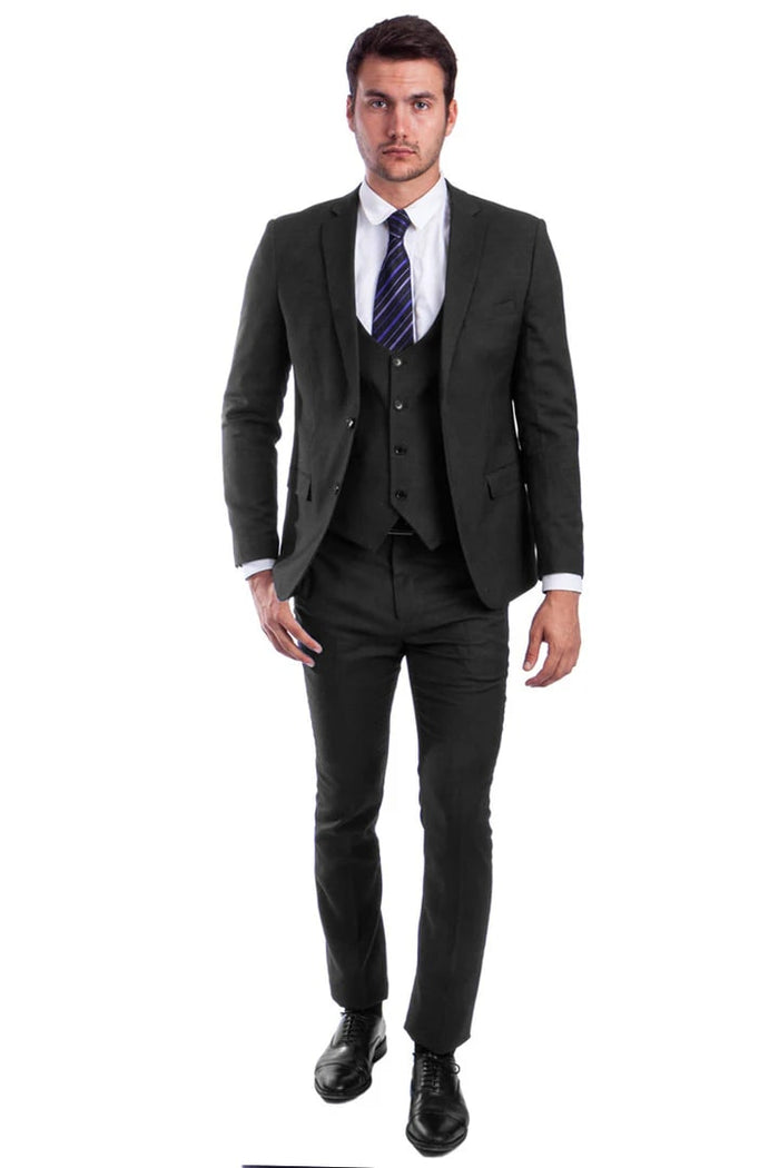 Cheap priced Suit- Men's Two Button Skinny Fit Vested Black Suit