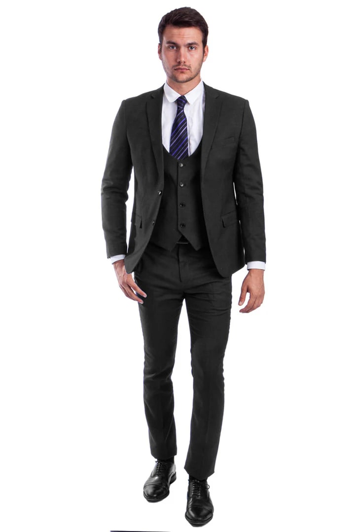 Cheap Suit - Men's Two Button Skinny Fit Vested Black Suit