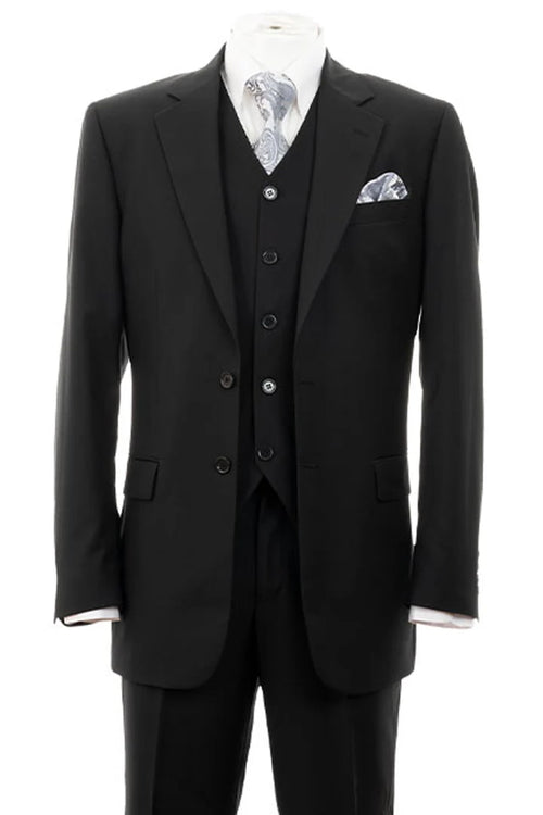 Cheap Priced Suit - Mens Modern Fit 2 Button Vested Basic Black Suit