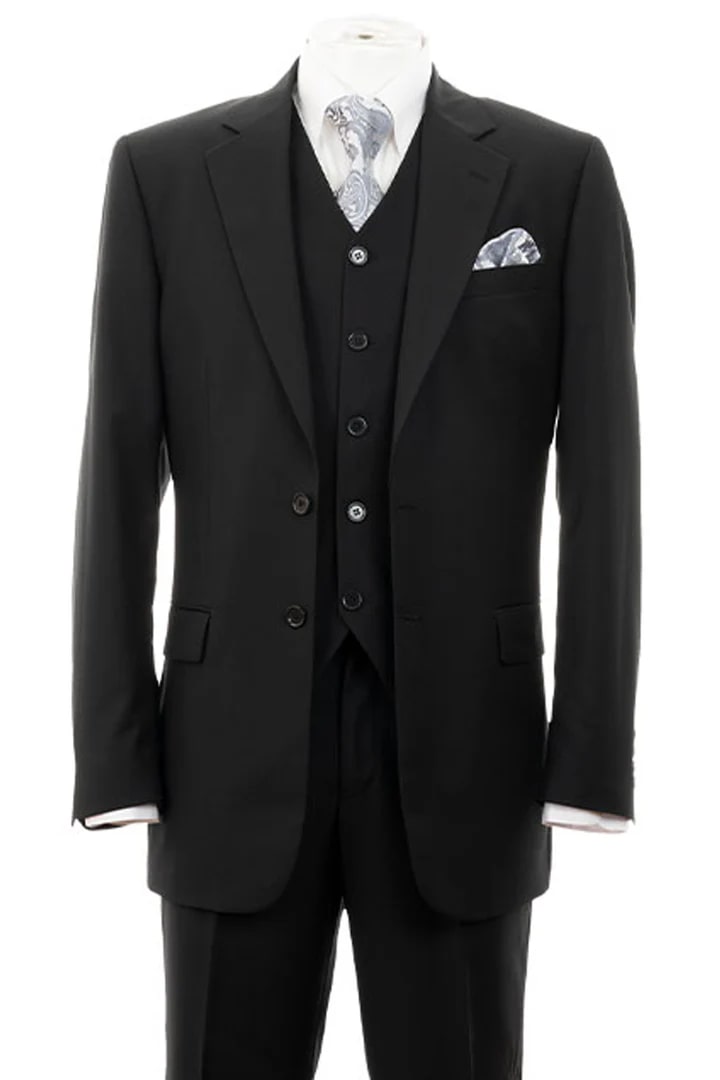 Cheap Priced Suit - Mens Modern Fit 2 Button Vested Basic Black Suit - 38 Short Jacket+32 Waist Adjustable 28to34)(Height: 5 4 to5 7 )(Neck  15-16.5)S-M)