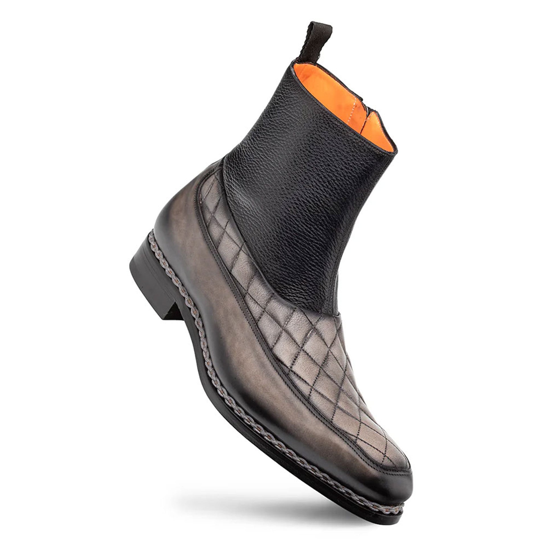 Musico Dark Grey/Black Calfskin with Contrast-Braided Sole Dress Zip Boots By Mezlan Made In Spain Brand - 8