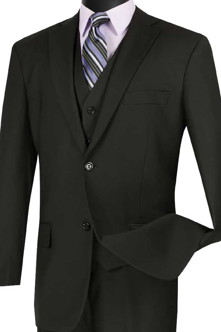 Cheap Priced Suit - Mens Basic 2 Button Vested Black Suit - 38 Short Jacket+32 Waist Adjustable 28to34)(Height: 5 4 to5 7 )(Neck  15-16.5)S-M)