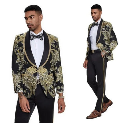 2026 Prom 2026 Special Black Paisley 2pc Mens Suit by Tazzio