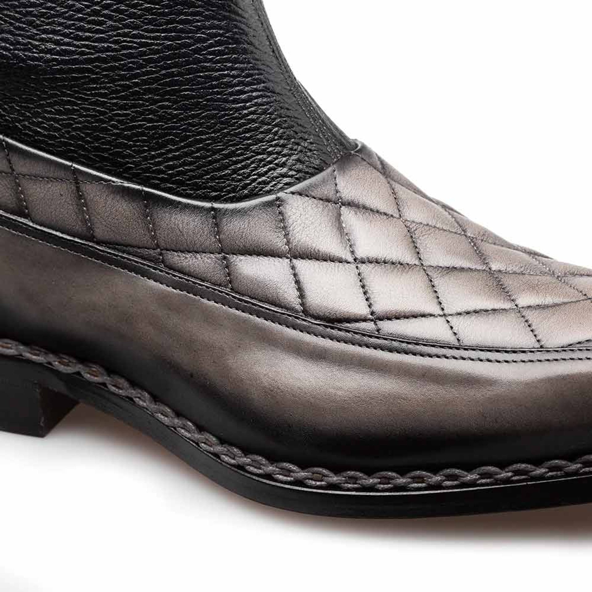 Musico Dark Grey/Black Calfskin with Contrast-Braided Sole Dress Zip Boots By Mezlan Made In Spain Brand - 8