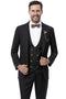 Cheap priced Suit  - Mens Modern Two Button Vested Peak Lapel Black Suit With Double Breasted Vest  & Gold Buttons