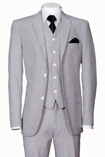 Cheap priced Suit - Mens 2 Button Jacket + Pants Summer Seersucker Black Suit