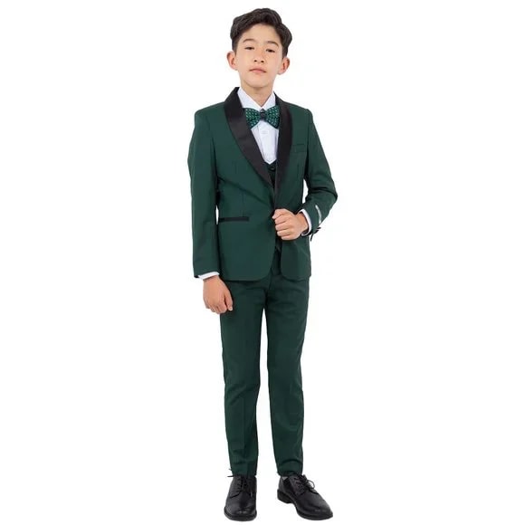 New  Stacy Adams Boys Black Tuxedo Set, 5-Piece Black Shawl Collar