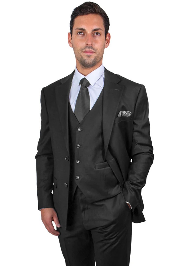 Cheap priced Suit - Men's Two Button Vested Stacy Adams Basic Black Suit - 38 Short Jacket+32 Waist Adjustable 28to34)(Height: 5 4 to5 7 )(Neck  15-16.5)S-M)