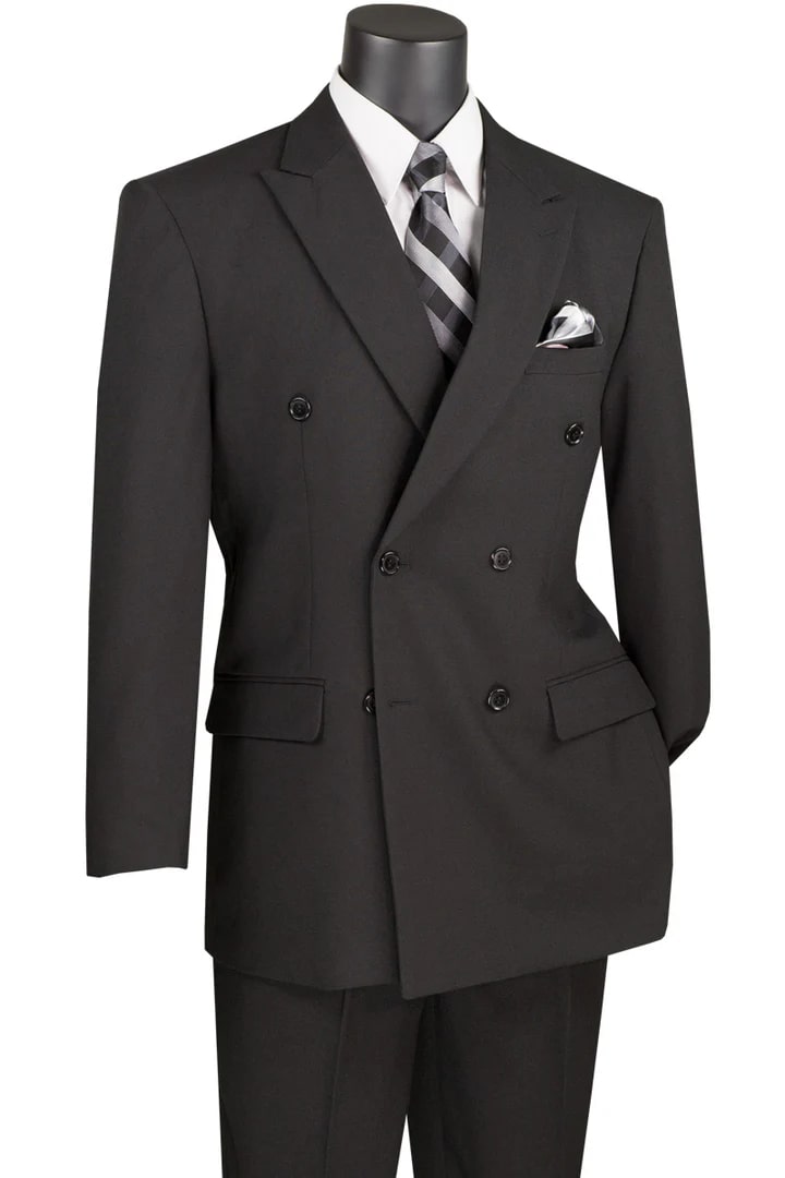 Cheap Priced Suit  - Mens Classic Double Breasted Poplin Black Suit - 38 Short Jacket+32 Waist Adjustable 28to34)(Height: 5 4 to5 7 )(Neck  15-16.5)S-M)