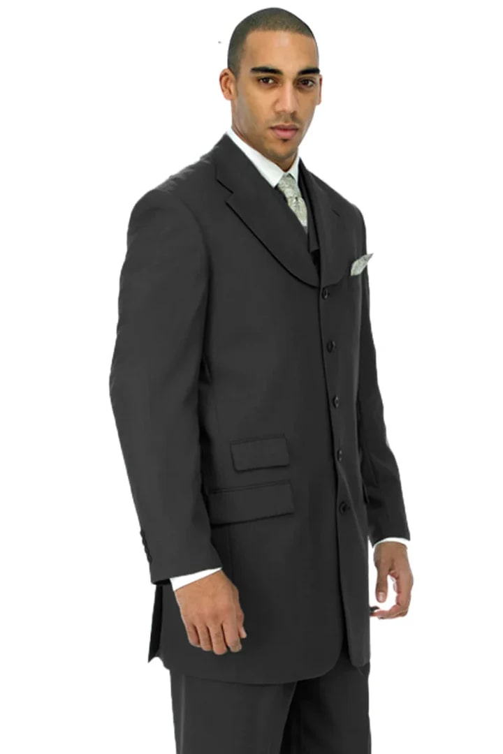 Cheap Suit - Mens Long Fashion Vested Church Zoot Black Suit