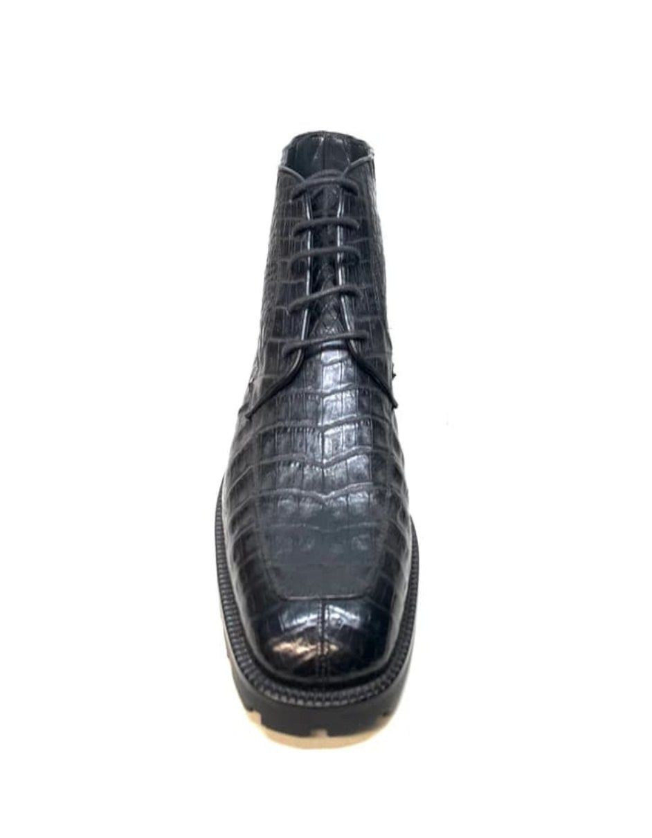 Los Altos Black All-Over Crocodile Belly Lace Up Ankle Boots - 8