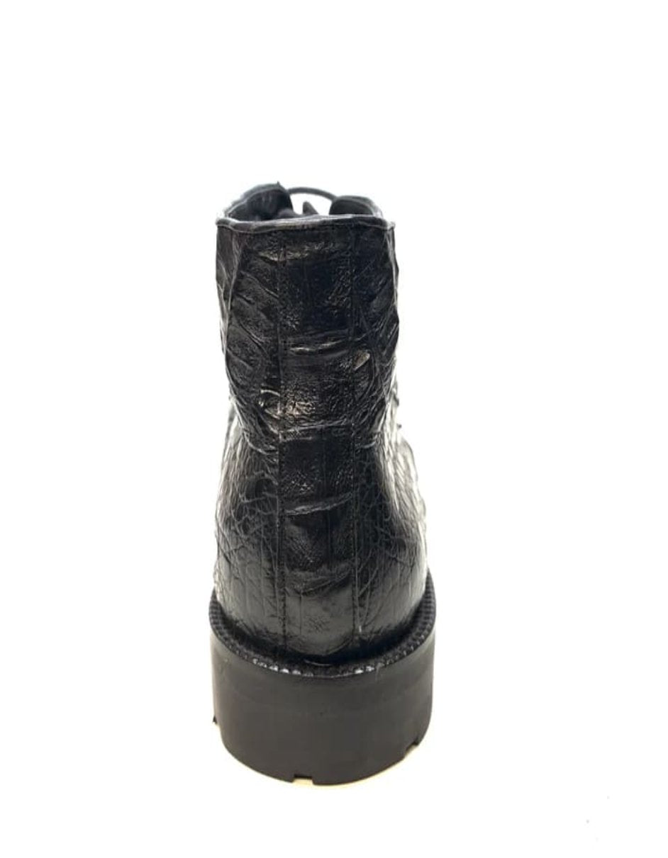 Los Altos Black All-Over Crocodile Belly Lace Up Ankle Boots - 8