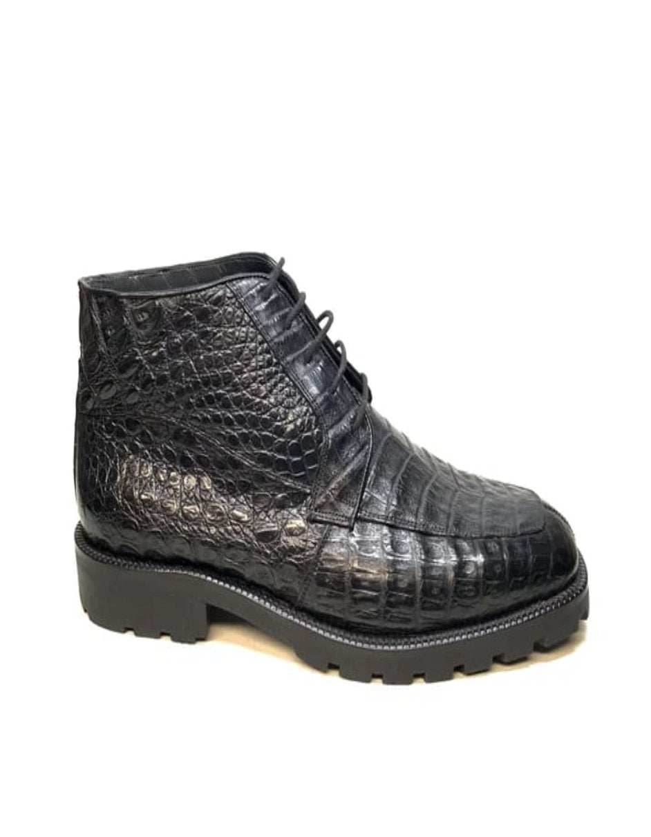 Los Altos Black All-Over Crocodile Belly Lace Up Ankle Boots - 8