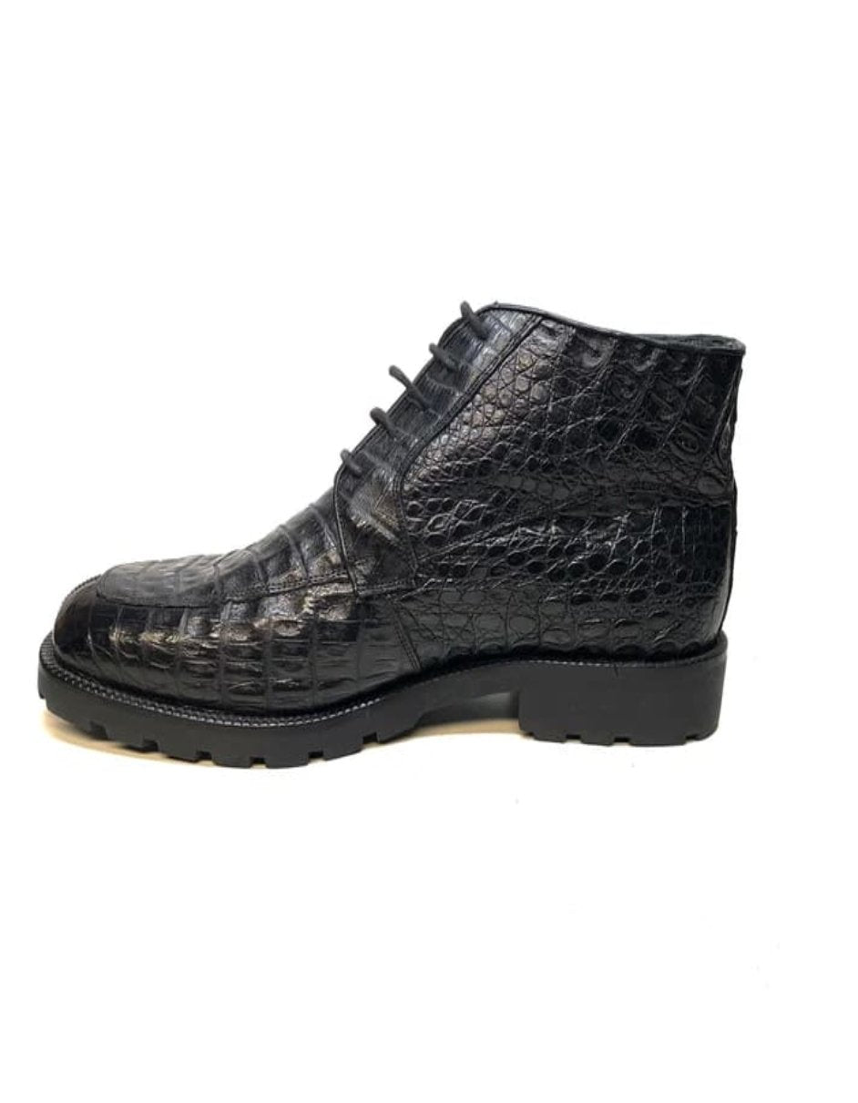 Los Altos Black All-Over Crocodile Belly Lace Up Ankle Boots - 8