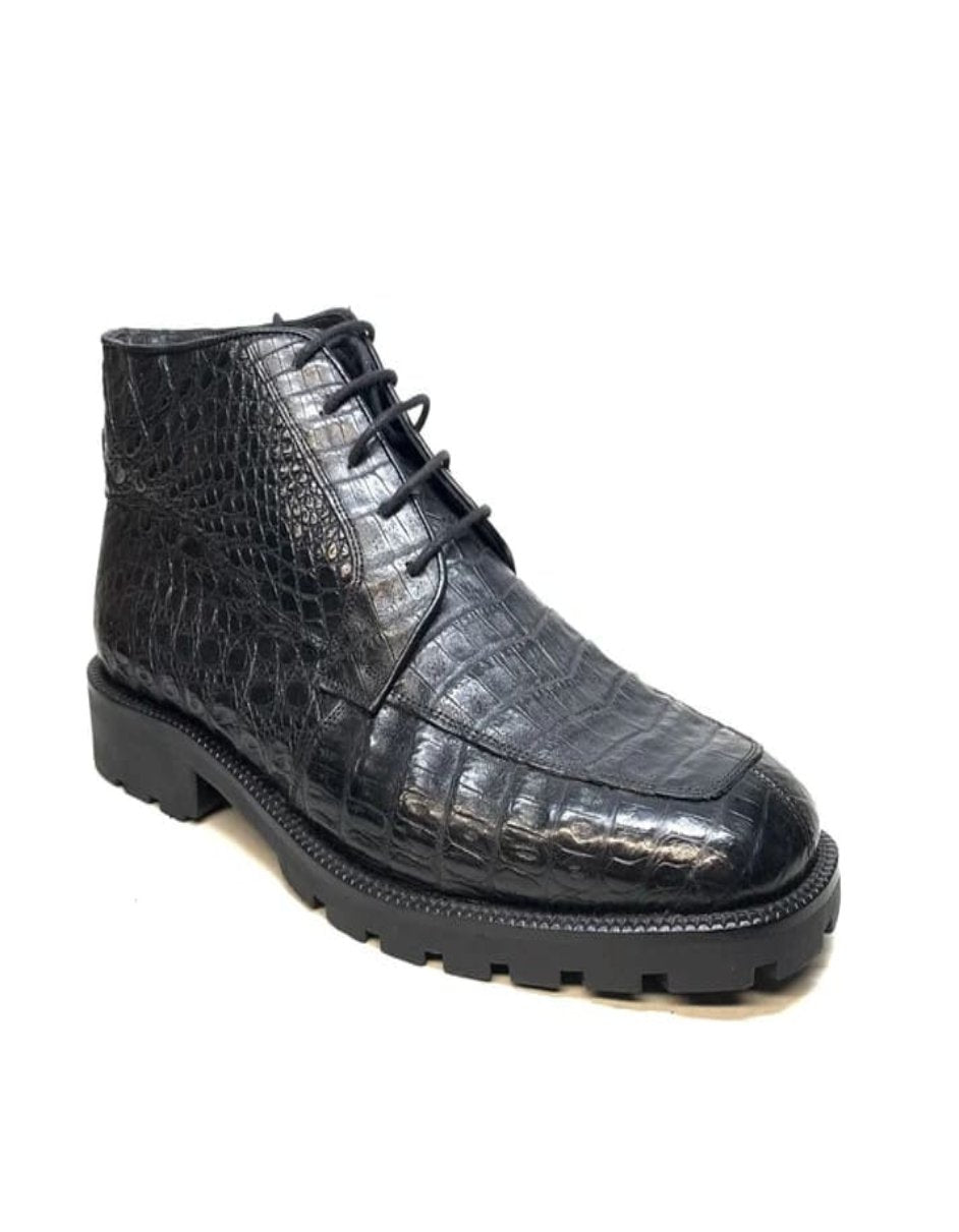 Los Altos Black All-Over Crocodile Belly Lace Up Ankle Boots - 8