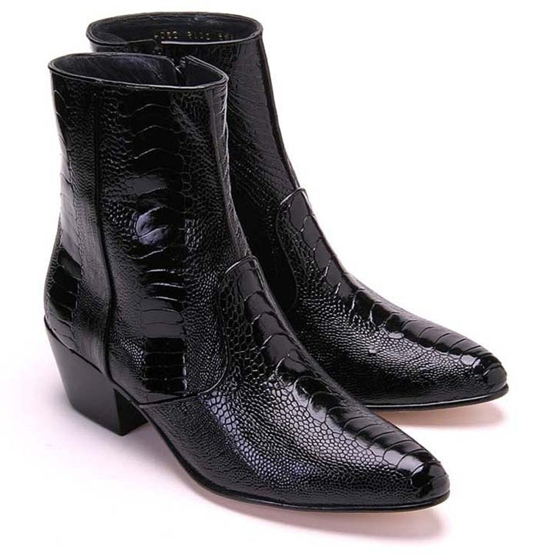 Los Altos Mens Black Genuine Ostrich Leg Leather Ankle Boots - 8