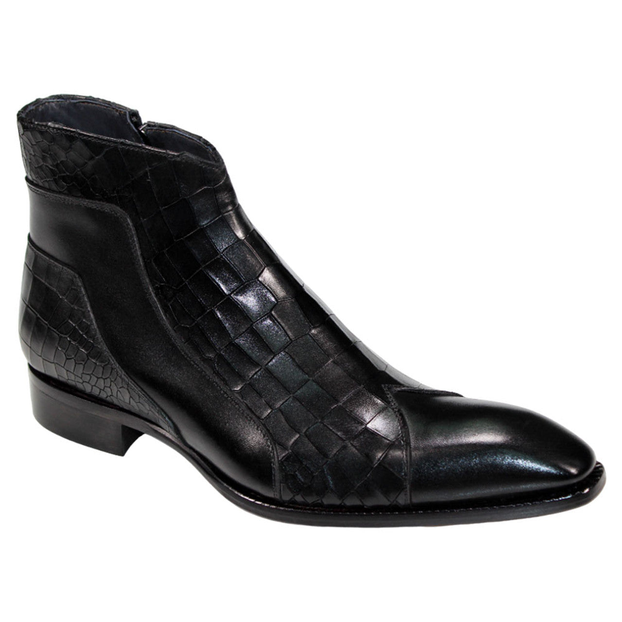Duca Aprilia Black Genuine Italian Calfskin Crocodile Print Ankle Boots - 6
