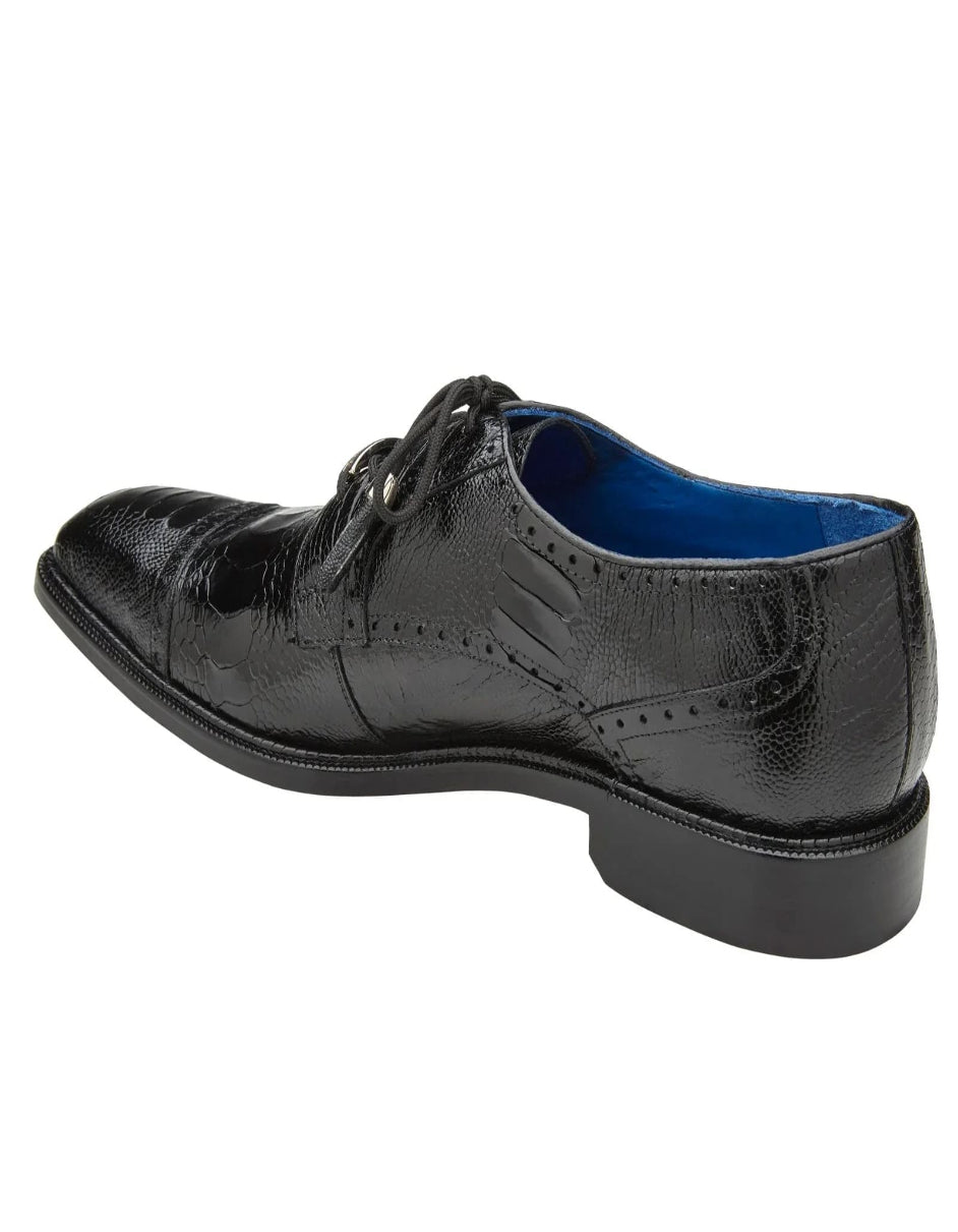 Men's Belvedere Batta Cap Toe Black Ostrich Dress Shoe - US 9.5 Standard/D/ Medium / Eu:42