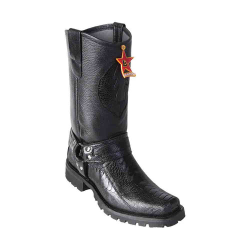 Los Altos Ostrich Leg Black Mens Biker Boots