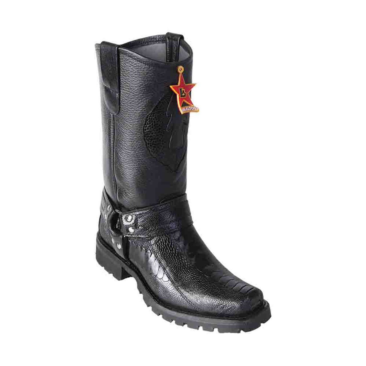 Los Altos Ostrich Leg Black Men’s Biker Boots - 6