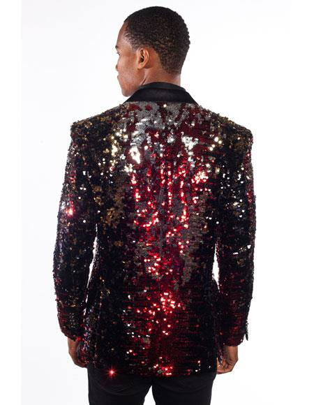 Sequin Tuxedo - Mens Blazer - Black and Red Dinner Jacket - Shiny Tuxedo Jacket