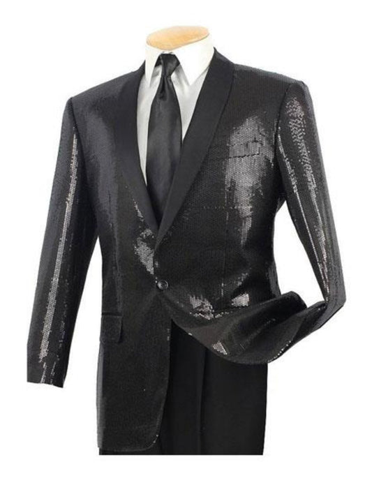 Sequin Tuxedo - Mens Blazer - Black Dinner Jacket - Classic Fit Shiny Tuxedo Jacket