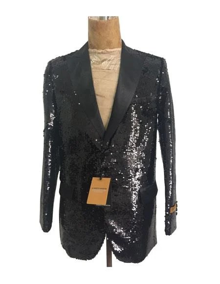 Sequin Tuxedo - Mens Blazer - Black Dinner Jacket - One Button Shiny Tuxedo Jacket