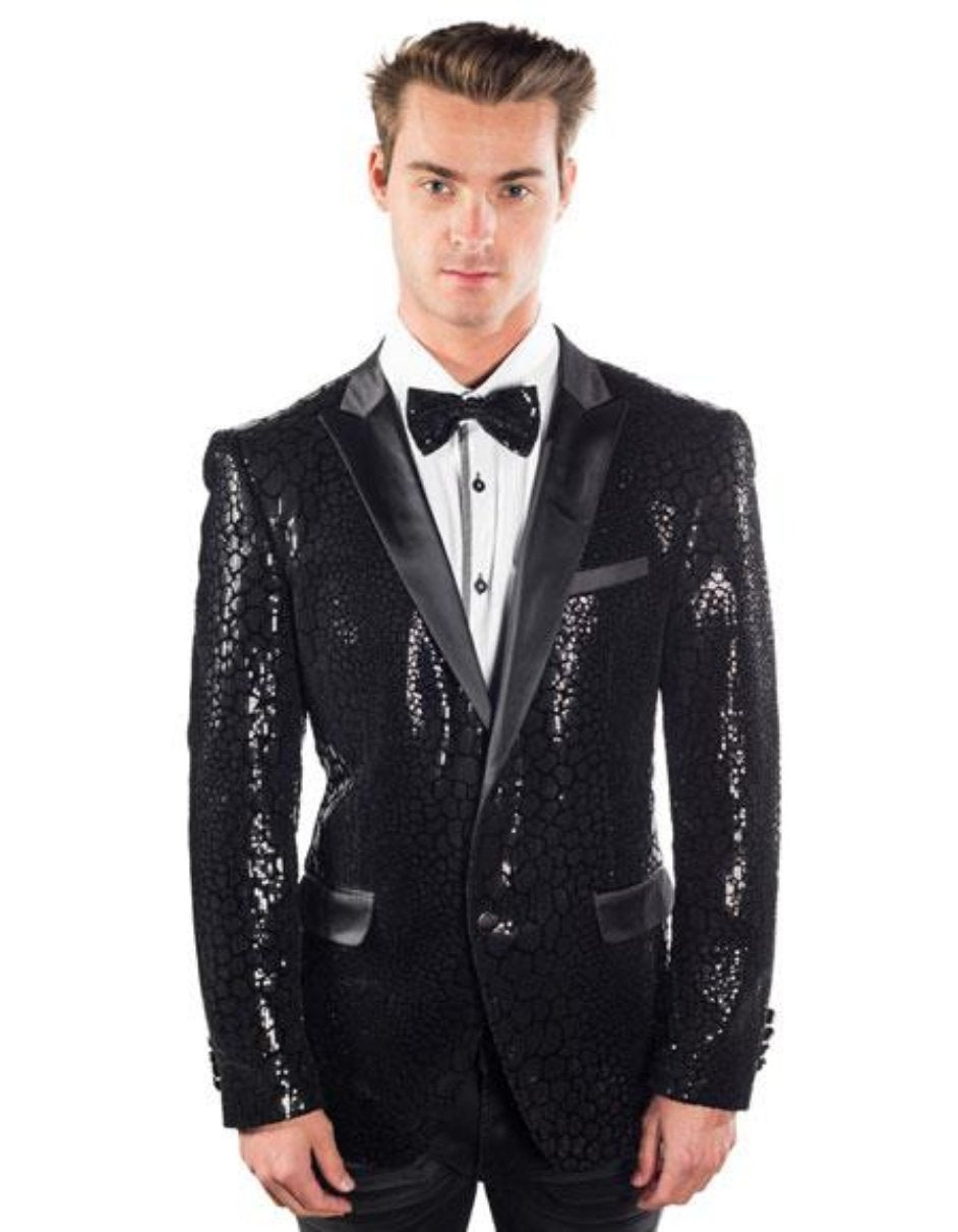 Sequin Tuxedo - Mens Blazer - Black Dinner Jacket - Regular Fit Shiny Tuxedo Jacket