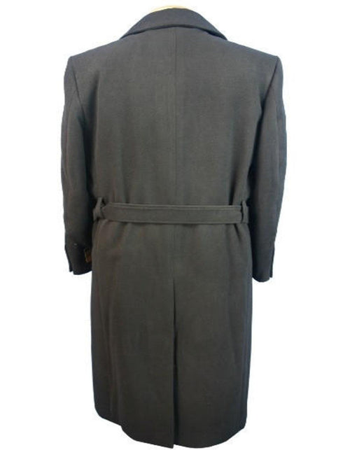 Mens Black Full Length Wool Belted Topcoat Falcone Long Coat