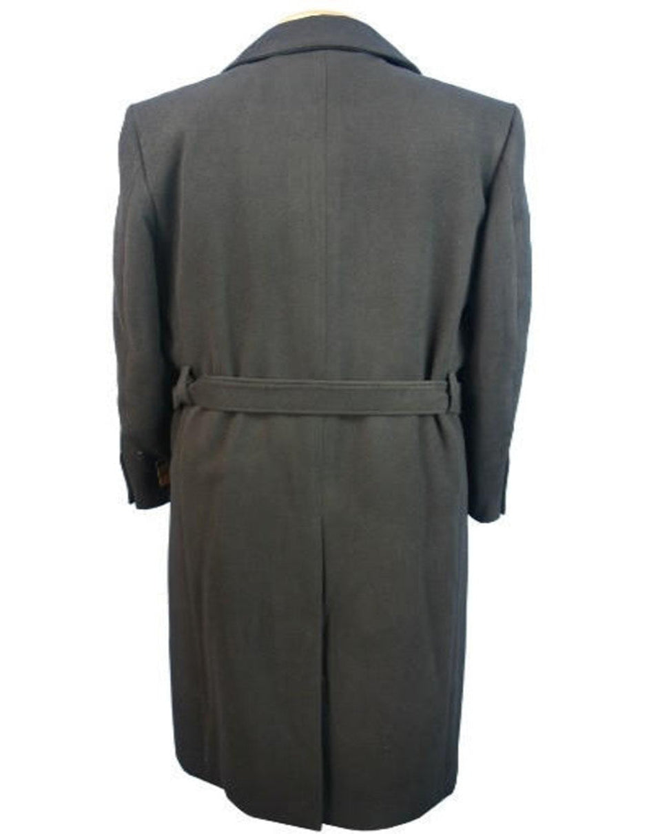 Mens Black Full Length Wool Belted Topcoat Falcone Long Coat - Coat Size 38